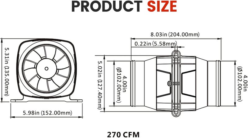 DC HOUSE 4'' Electric in-Line Marine Bilge Air Boat Blower 12V 270 CFM Quite - Image 5